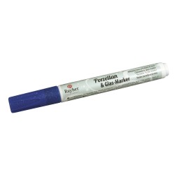 Marker Rayher pentru portelan si sticla, 1-2 mm, culoare albastru cu sclipici