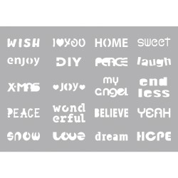 Sablon Rayher cu diverse inscrisuri, dimensiune 210x148 mm, adeziv Sablon Rayher cu diverse inscrisuri, dimensiune 210x148 mm, adeziv