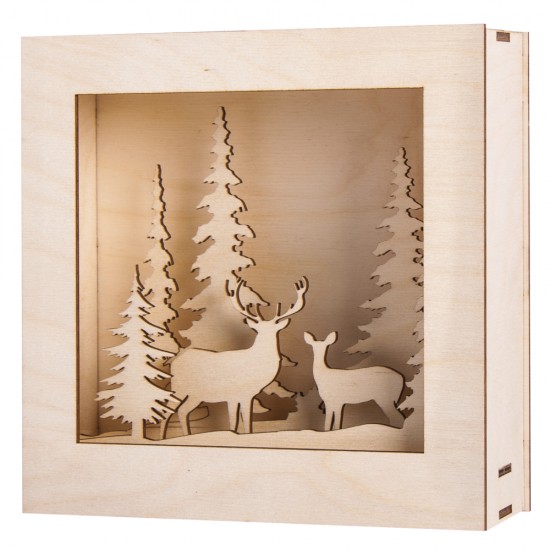 Kit creativ Rayher, tablou 3D, Padure cu reni, 20x20x6.6 cm