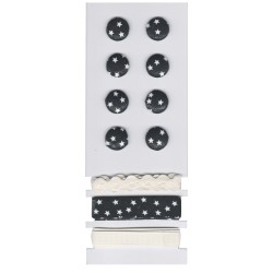 Nasturi si panglici, stele, negru, diam.1,7cm + 3panglici 1m, 8buc/set Nasturi si panglici, stele, negru, diam.1,7cm + 3panglici 1m, 8buc/set