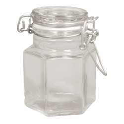 Vas sticla Rayher, cu capac, dimensiune 6x6x8 cm, diametru sus 3.5 cm