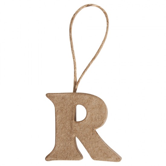 Litera R din papier mache, Rayher,  4x4,3x1 cm, se poate picta folosind culori acrylice si se poate agata