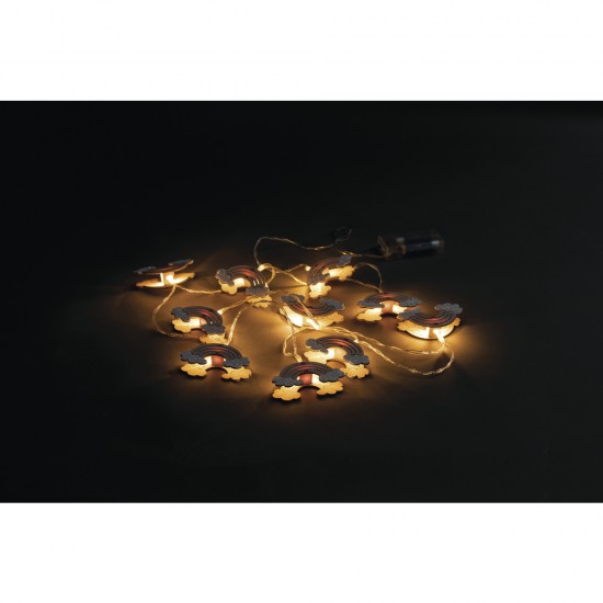 Ghirlanda LED curcubeu w.wood, lumina calda, 175cm, 10 lumini cu LED-uri, w.timer baterie