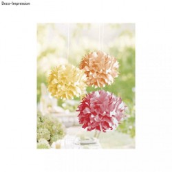 Pompoane din hartie, Rayher, diametru 35 cm, 3/set, galben, portocaliu si rosu