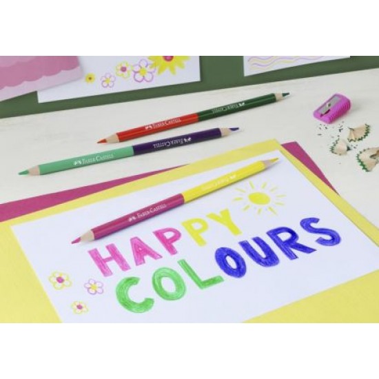 Creioane colorate 12 culori + 3 creioane bicolore + 1 ascutitoare, Faber-Castell