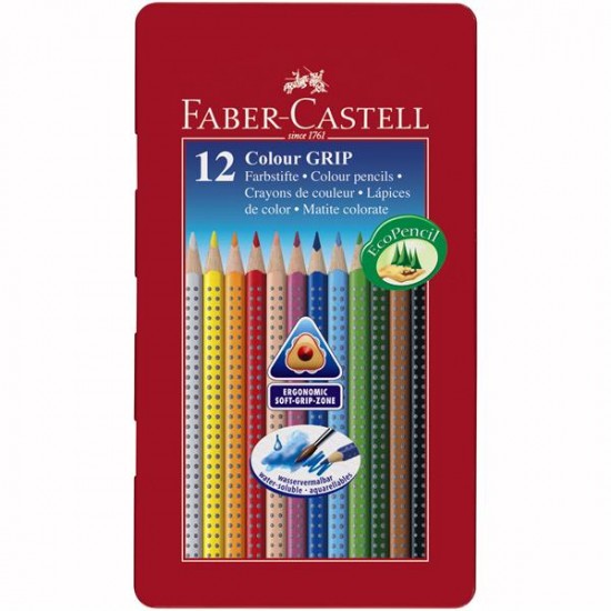 Creioane colorate in cutie metal 12 culori/set, Grip 2001 Faber Castell
