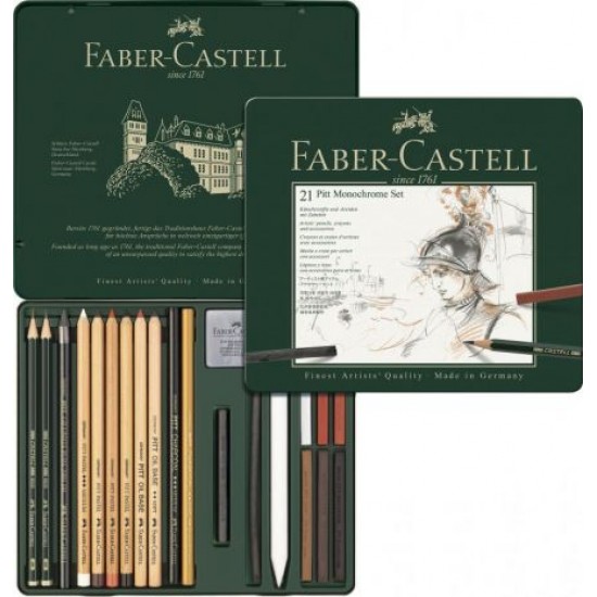 Set Pitt Monochrome Faber-Castell, creioane+radiera+carbuni
