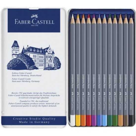 Creioane colorate Goldfaber Aqua 12 culori, Faber-Castell, in cutie metalica