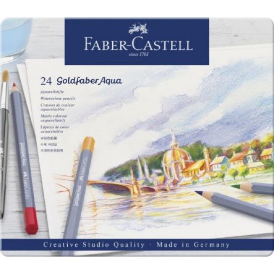 Creioane colorate Goldfaber Aqua 24 culori, Faber-Castell, in cutie metalica