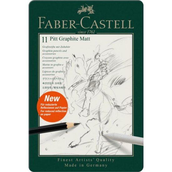 Creioane Pitt Graphite Matt, 11/set , Faber-Castell, in cutie metalica