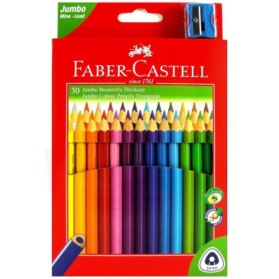 Creioane colorate 30 culori/set si o ascutitoare, Jumbo Faber Castell