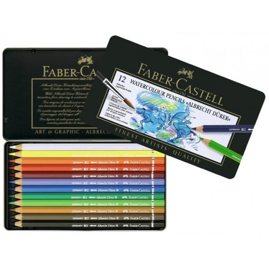 Creioane colorate acuarela, in cutie metal, 12 culori/set, A.Durer, Faber Castell