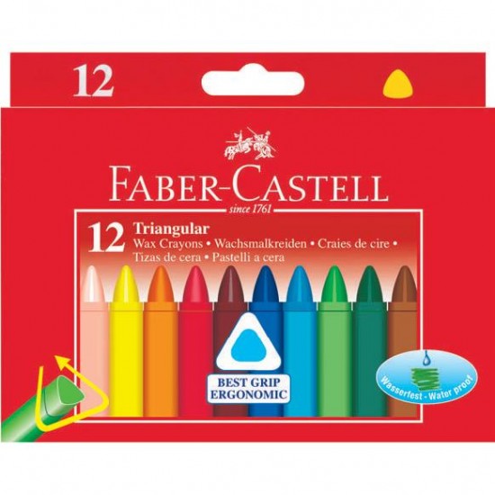 Creioane colorate cerate triunghiulare, 12 culori/set, Faber Castell