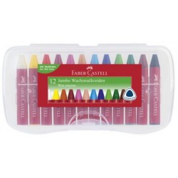 Creioane cerate Jumbo , 12 culori/set, cutie plastic, Faber-Castell Creioane cerate Jumbo , 12 culori/set, cutie plastic, Faber-Castell