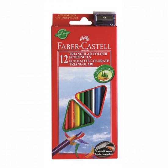 Creioane Colorate Triunghiulare + Ascutitoare Eco Faber-Castell