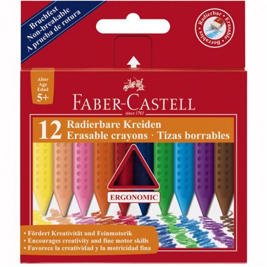 Creioane cerate triunghiulare, ergonomice, 12 culori/set , Faber-Castell