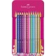Creioane colorate  SPARKLE Faber-Castell, 12 culori/set, cutie metalica