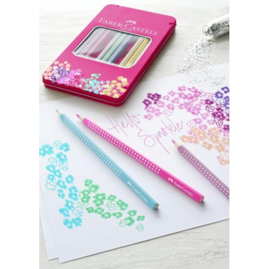 Creioane colorate  SPARKLE Faber-Castell, 12 culori/set, cutie metalica