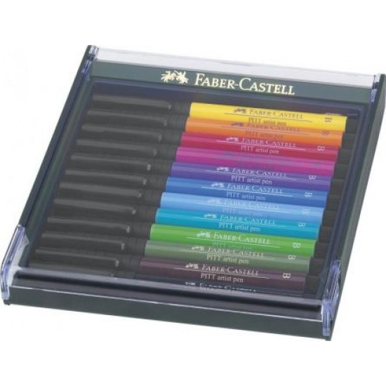 Pitt Artist Pen Basic, 12 culori/set , Faber- Castell, cutie plastic