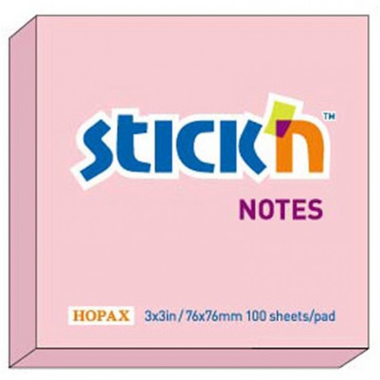 Notes autoadeziv 76 x 76 mm, 100 file, Stick"n - roz pastel