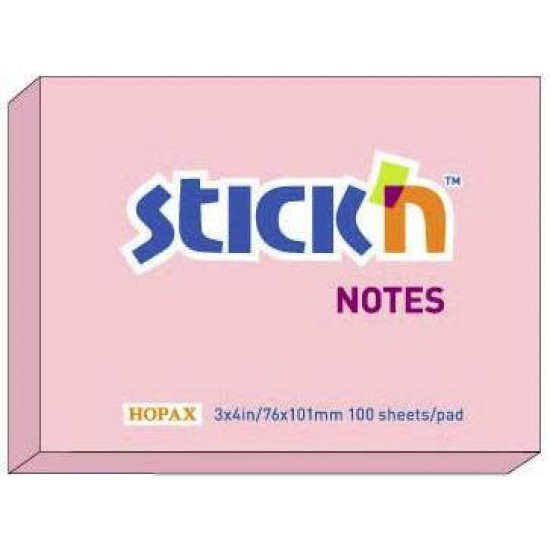 Notes autoadeziv 76 x 101 mm, 100 file, Stick"n - roz pastel