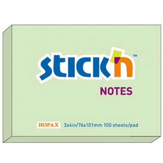Notes autoadeziv 76 x 101 mm, 100 file, Stick"n - verde pastel