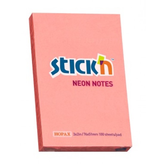 Notes autoadeziv 76 x 51 mm, 100 file, Stick"n - roz neon