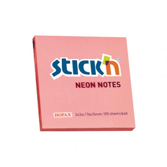 Notes autoadeziv 76 x 76 mm, 100 file, Stick"n - corai neon