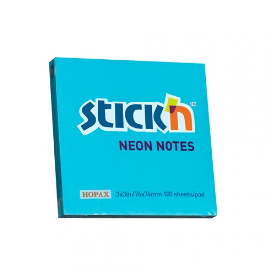 Notes autoadeziv 76 x 76 mm, 100 file, Stick"n - albastru neon
