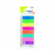 Stick index plastic transp. color 45 x 12 mm, 8 x 25 file/set + rigla, Stick"n - 8 culori neon
