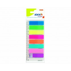 Stick index plastic transp. color 45 x 12 mm, 8 x 25 file/set + rigla, Stick"n - 8 culori neon