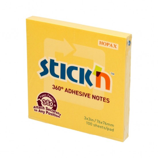 Notes autoadeziv 360, 76 x 76mm, 100 file, Stick"n - galben gold