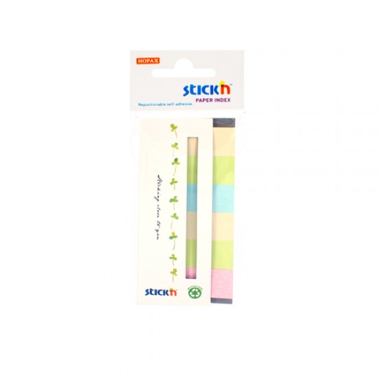 Stick index hartie reciclata color 45 x 15 mm, 6 x 30 file/set, Stick"n - 6 culori pastel
