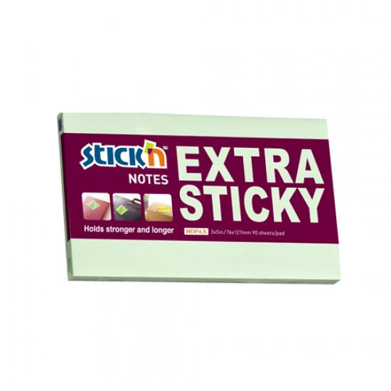 Notes autoadeziv extra-sticky 76 x 127mm, 90 file, Stick"n - verde pastel