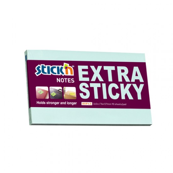 Notes autoadeziv extra-sticky 76 x 127mm, 90 file, Stick"n - albastru pastel