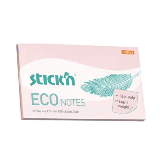 Notes autoadeziv 76 x 127 mm, 100 file, Stick"n Eco - roz pastel