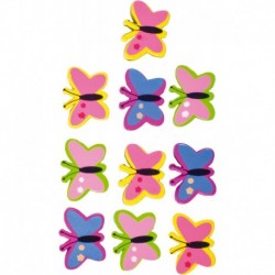 Fluturi lemn, diverse culori, 10 buc/set