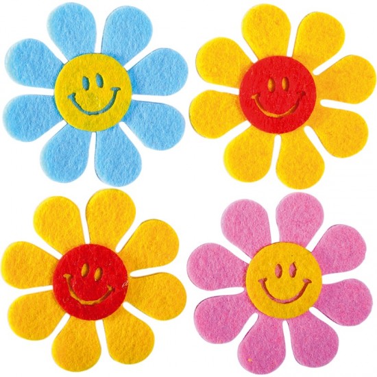 Flori pasla SMILEY, diverse culori, 6 cm, 4 buc/set