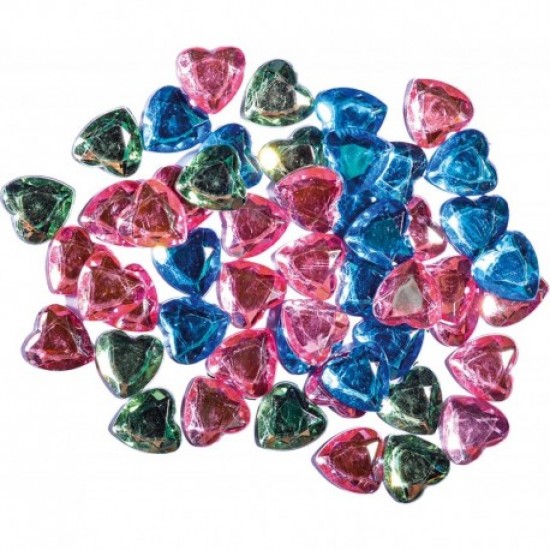 Pietricele plastic, inimi, diverse culori, 16 mm, 50 buc/set