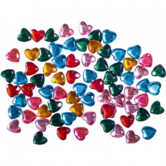 Pietricele plastic, inimi, diverse culori, 8x8 mm, 100 buc/set