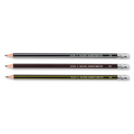 Creion grafit Koh-I-Noor, 2B, cu guma, EXTRAFLEXIBIL, pretul este pe bucata