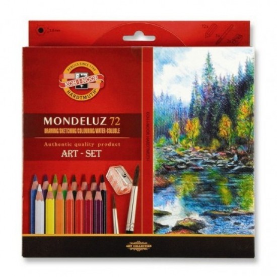 Creioane colorate Koh-I-Noor Aquarell Mondeluz cu pensula si ascutioare, diametru  mina 3.8mm, 72 culori/set