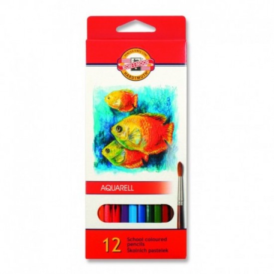 Creioane colorate Koh-I-Noor Aquarell PESTI, diametru mina 3 mm, 12 culori/set
