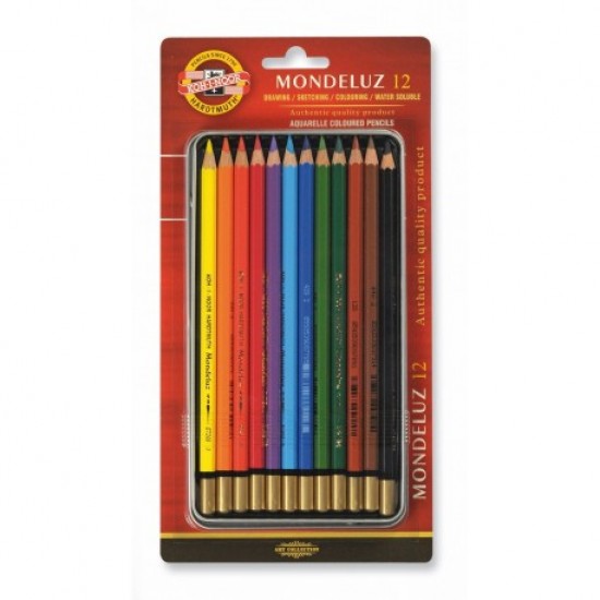 Creioane colorate Koh-I-Noor Aquarell MONDELUZ, cutie metal, diametru mina 3.8 mm, 12 culori/set