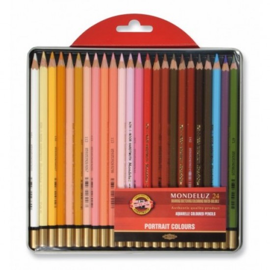 Creioane color Koh-I-Noor Aquarell MONDELUZ, cutie metal, diametru mina 3.8 mm, 24 culori/set, nuante PORTRET