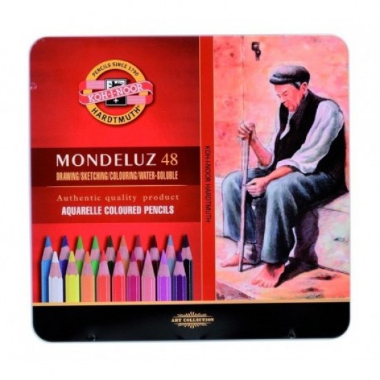 Creioane colorate Koh-I-Noor Aquarell MONDELUZ, cutie metal, diametru mina 3.8 mm, 48 culori/set