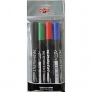 Marker Koh-I-Noor permanent, varf de 2.5 mm, rotund, 4 culori/set
