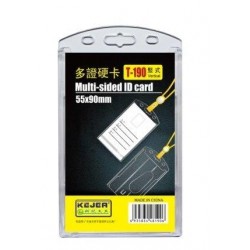 Suport dublu, PS rigid, pentru ID carduri, 55 x 90mm, vertical, 5 buc/set, KEJEA - trans. cristal