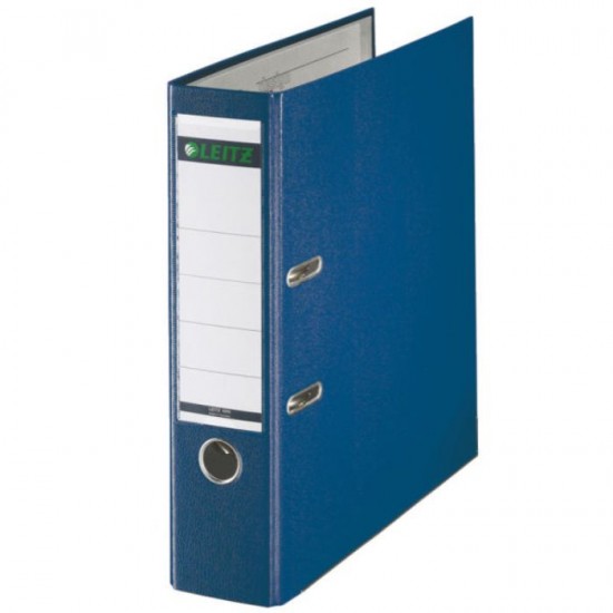 Biblioraft LEITZ 180, A4, plastifiat PP, margine metalica 80 mm - albastru