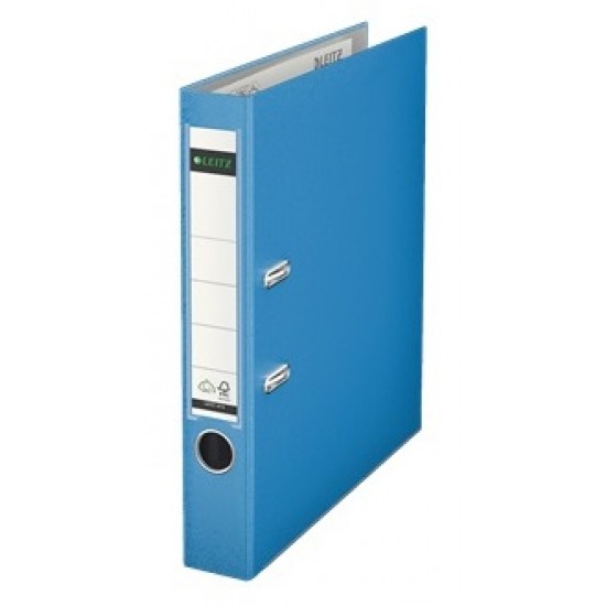 Biblioraft LEITZ 180, A4, plastifiat PP, margine metalica 52mm - albastru deschis